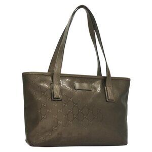 GUCCI GG Implementation Tote Bag PVC Khaki Silver Auth